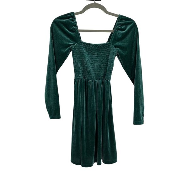 GAP Forest Green Smocked Velvet Long Sleeve Mini Dress Size  XSP - Picture 3 of 13